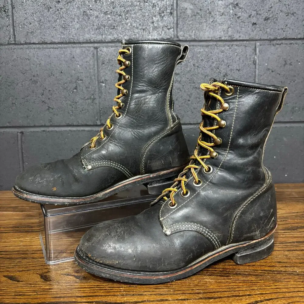 Vtg Georgia Boot Black Leather Lace Up Logger Work Boots Goodyear Welt Men’s 7.5